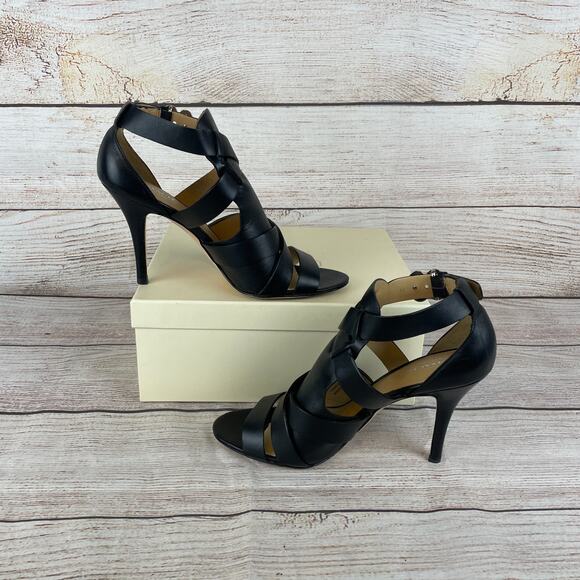 Coach A3193 Mila Calf Womens Sz 8M Open Toe Heels Black Leather - Picture 2 of 11